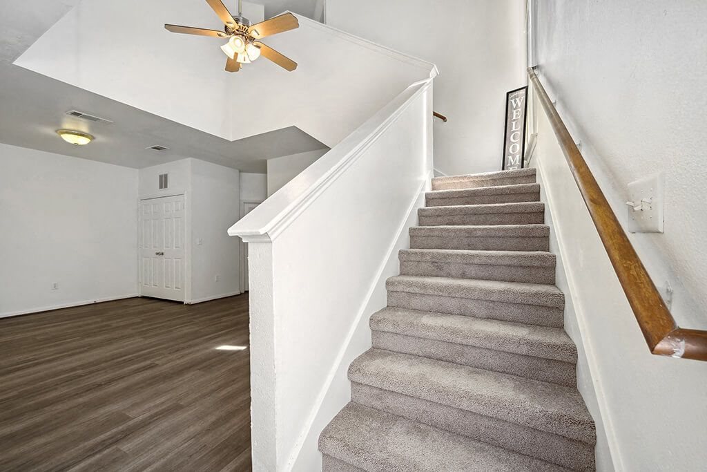 Townhome staircase at Fountains at Tidwell and The Enclave in Houston TX